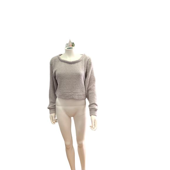 Sincerely Jules Grey Plush Boat Neck Cropped Soft Sweater M NWOT - Picture 3 of 5